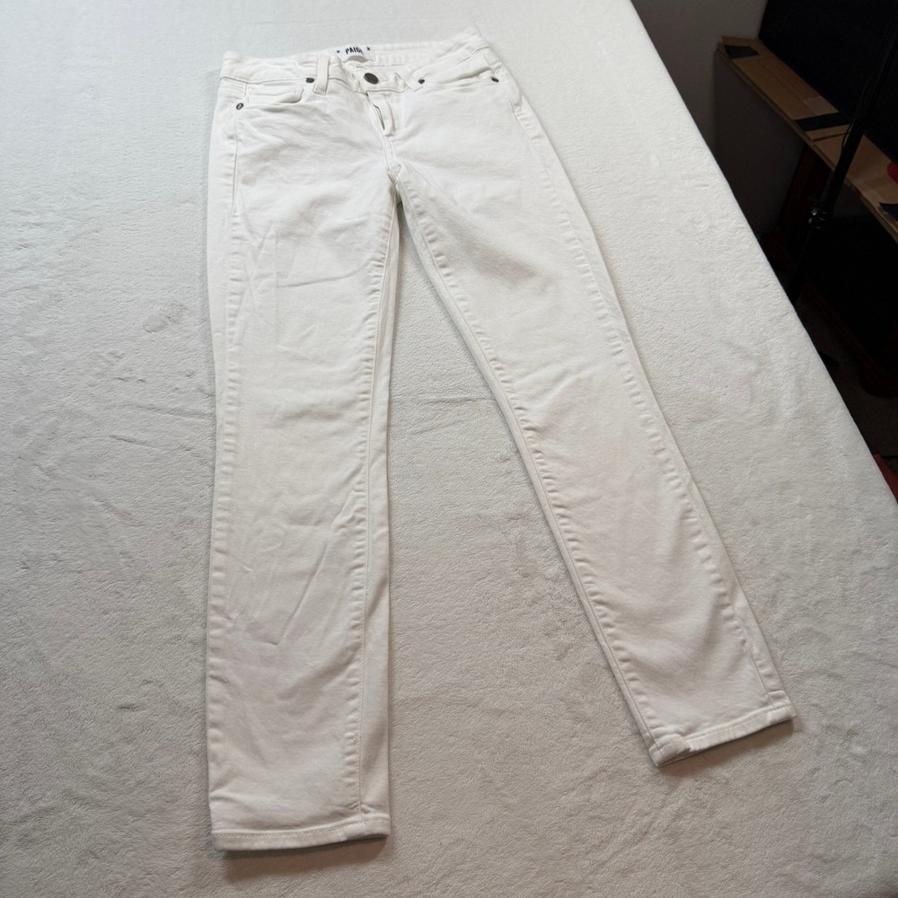 Paige Slim Straight Jeans Womens 26 White Good Low Rise Stretch Denim - Picture 8 of 15
